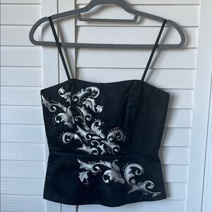 White House Black Market Black Camisole with Silver Embroidery
